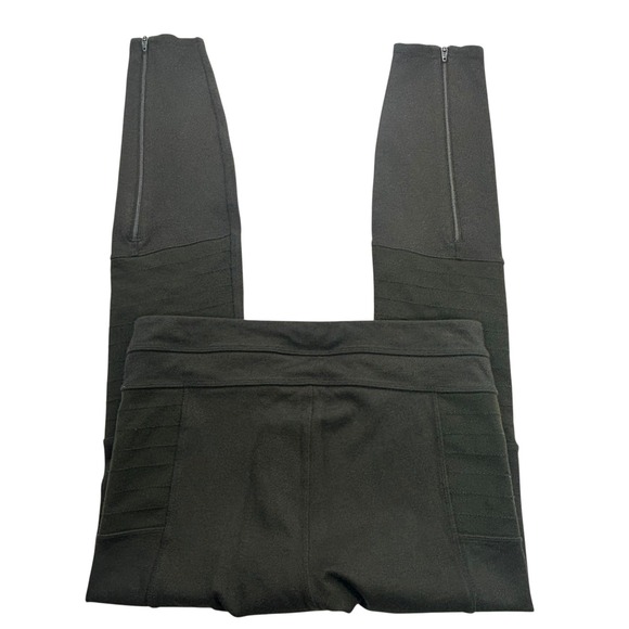 Athleta Moto Leggings Olive Womens Size 6 Ribbed Panel Zipper Athleisure Pants - Picture 7 of 16